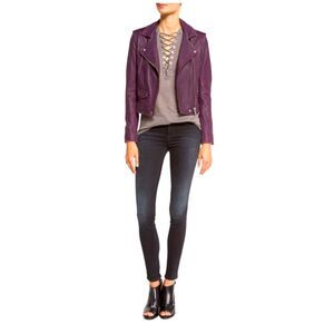Amaryllis brand deep PURPLE Burgundy Genuine LEATHER Moto JACKET size small